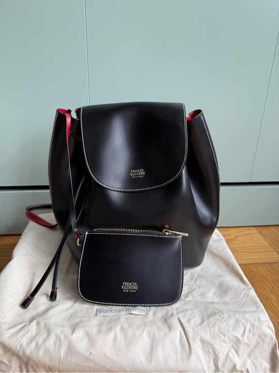 NWOT Frances Valentine Small Ann Backpack, Black Calfskin w/ Red Lining main image 13